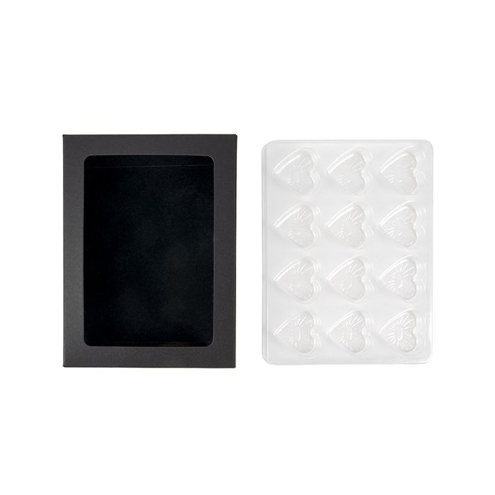 Black Kraft Artisan Candy Box Set, Heart Insert 10.2x2.1x13.8 cm (25 pieces) [CNDYH270B]