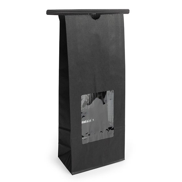 Sac kraft noir avec fermeture tin-tie et fenêtre 10,8x6,4x26,7 cm (100 pcs) [TTW2B]