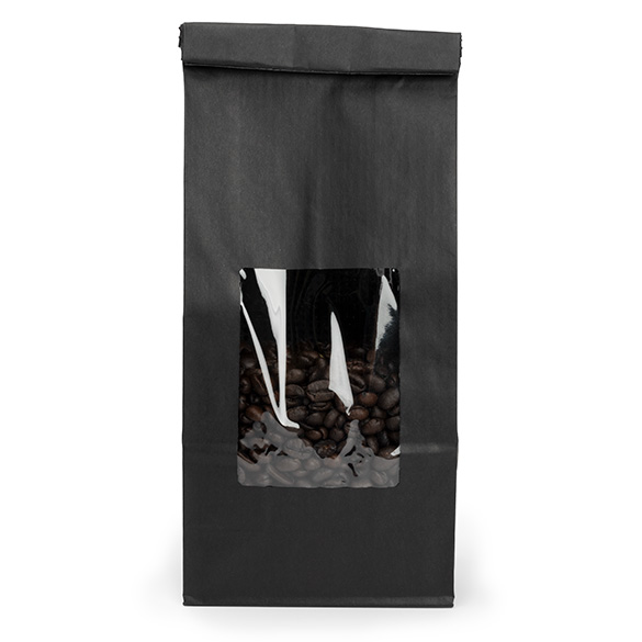 Sac kraft noir avec fermeture tin-tie et fenêtre 10,8x6,4x26,7 cm (100 pcs) [TTW2B]