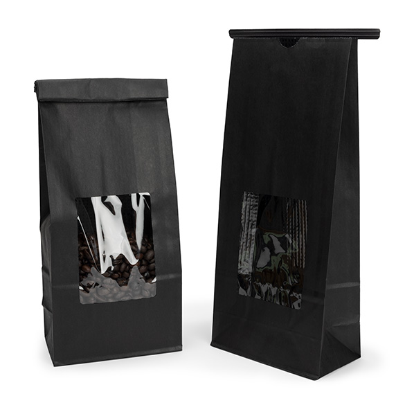 Sac kraft noir avec fermeture tin-tie et fenêtre 10,8x6,4x26,7 cm (100 pcs) [TTW2B]