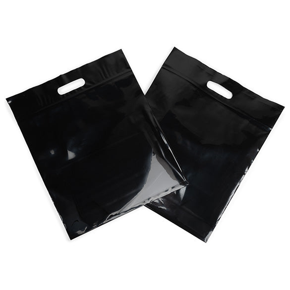 Sachet noirs à zip avec poignée s 22,9x8,2x18,4cm (100 Pièces) [ZH13BK5] LIQUIDATION