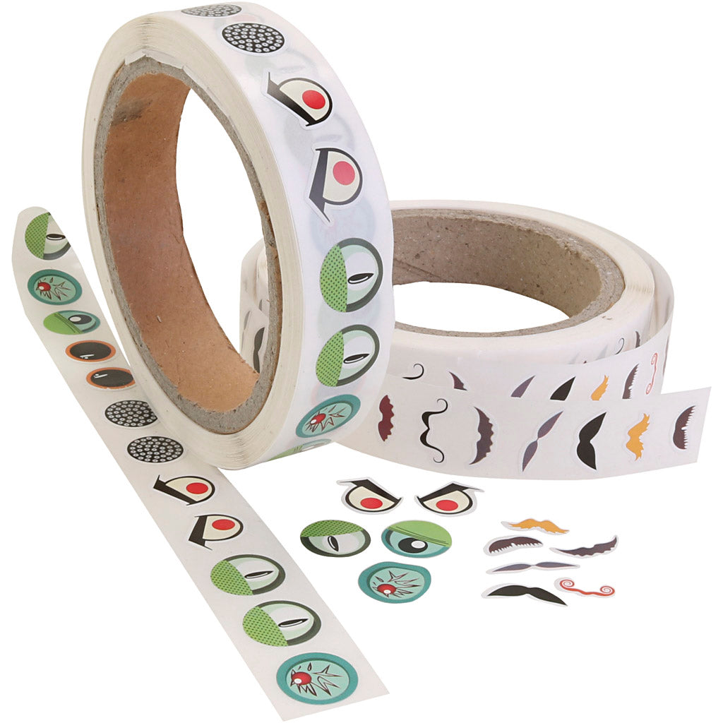 Sticker eyes, eyes/moustache, dia. 17 mm, 2000 pc