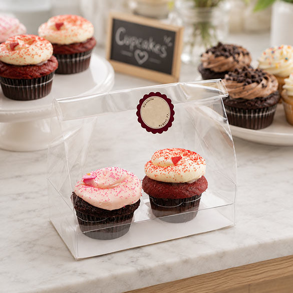 Sachets à Cupcake avec fond en papier pour 2 cupcake 17,8x10,2x22,9cm (100 pièces) [CBG5]