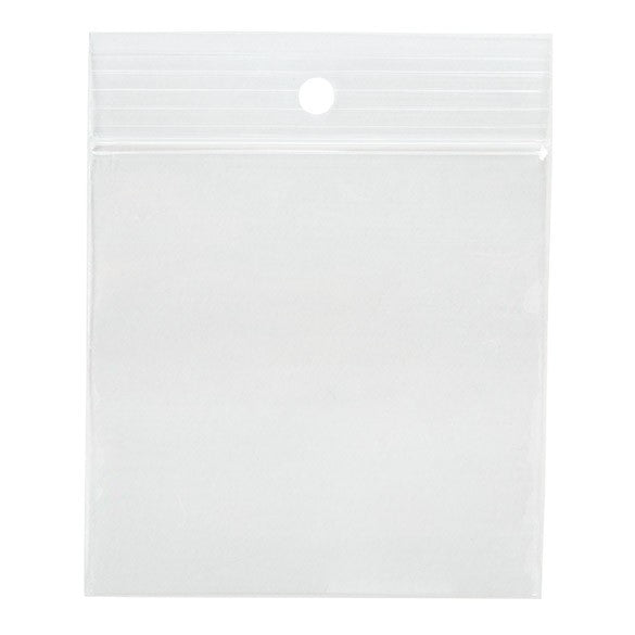 Sachet zip à transparence cristalline 75 microns avec trou pour suspension 7,6x7,6cm (100 pièces) [Z3R33]
