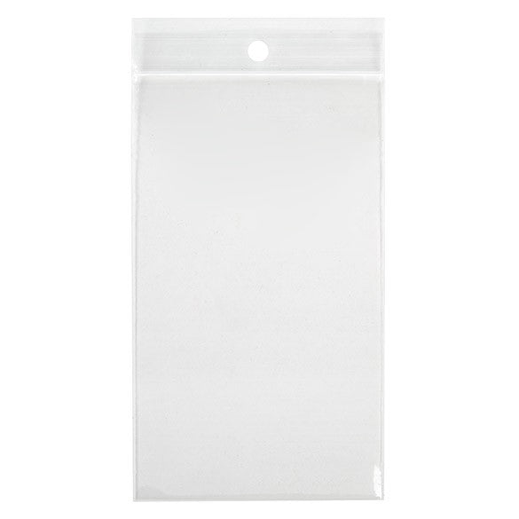 Sachet zip à transparence cristalline 75 microns avec trou pour suspension 7,6x12,7cm (100 pièces) [Z3R35]