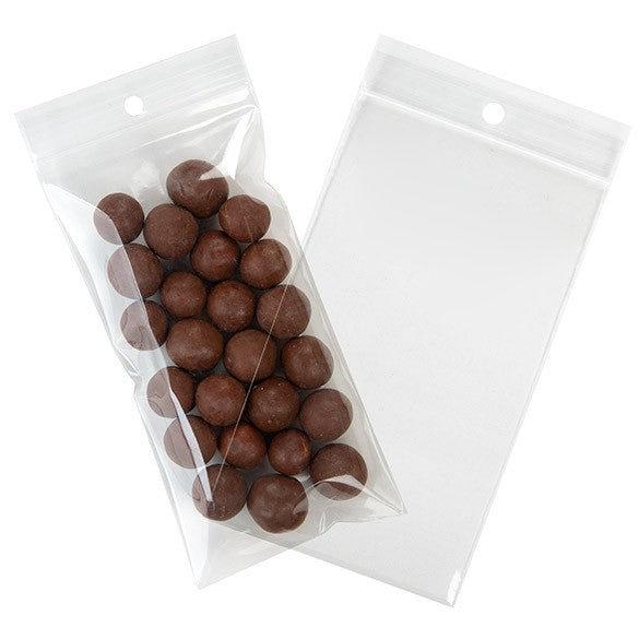 Sachet zip à transparence cristalline 100 microns avec trou pour suspension 7,6x15,2cm (100 pièces) [Z4R36]