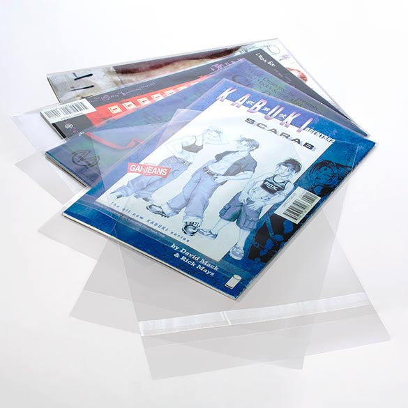 Sachet plastique refermable transparent avec rabat sécurisé pour comic 17.5x26 + 3 cm. (100 pièces) [COMIC1PC]
