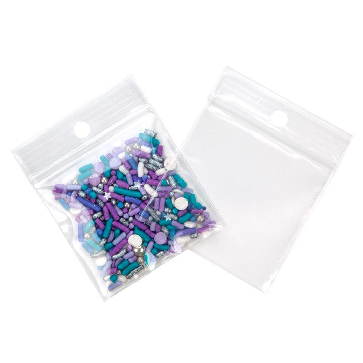 Sachet zip à transparence cristalline 75 microns avec trou pour suspension 5,1x5,1cm (100 pièces) [Z3R22]