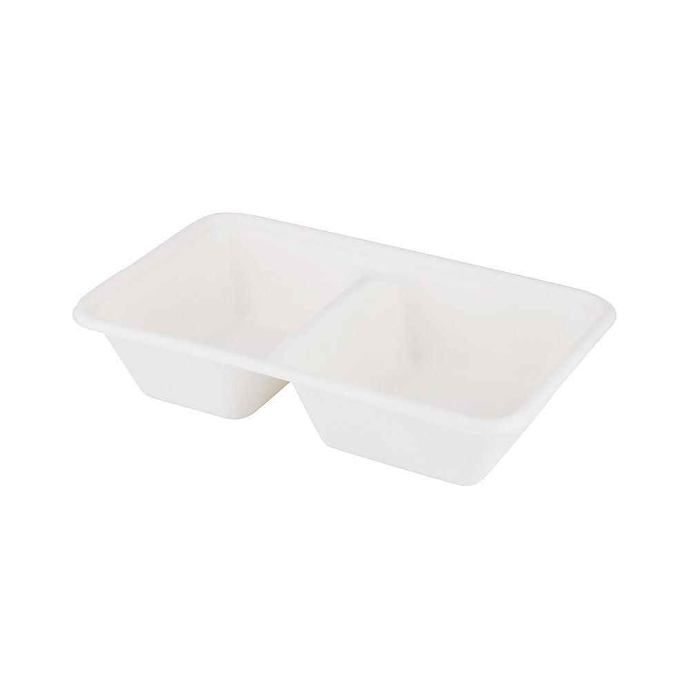 Barquette en canne à sucre, 2 compartiments, 1000 ml, 23x14.5x5 cm (500 pièces) [GB-DFC01296]