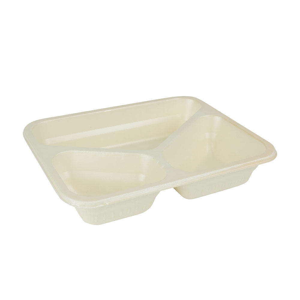 Meal trays Cellulose 950 ml, 25x17.7x4.5 cm 3 compartments, natural, bio-coated (220 pieces)