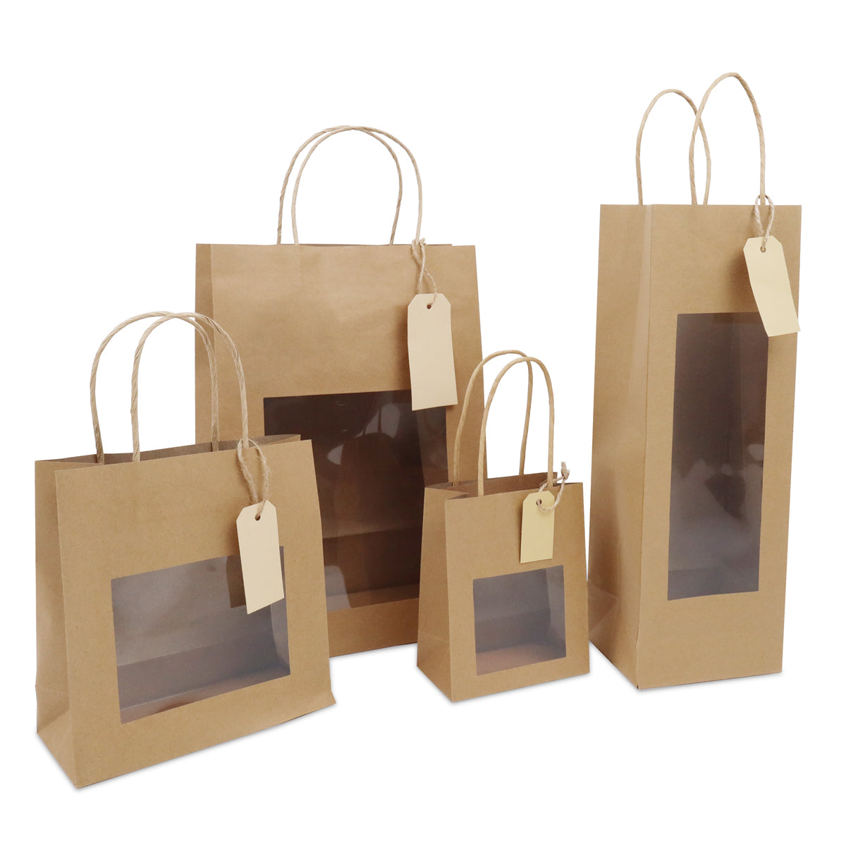 Sacs cadeaux avec fenêtre et étiquette 22+12x32cm Kraft (100 pièces) [FP-DPT099]