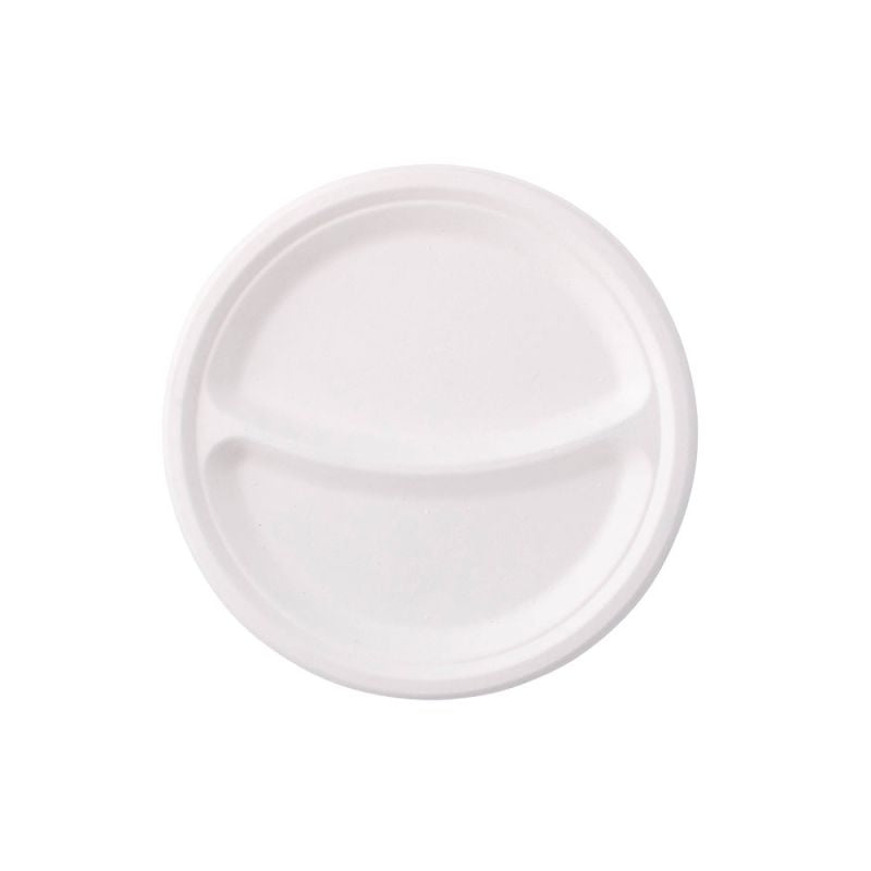 Plateau de menu en canne à sucre Ø 22 cm, 2 compartiments, rond (500 pièces) [GB-DTW01471]