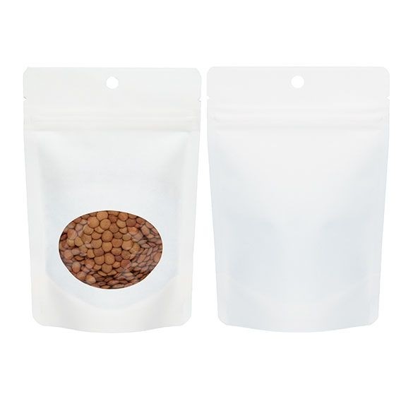Doypack Kraft Blanc Compostable 10.2x6x15.2cm avec Fenêtre Ovale | 57g (100 pièces) [ZBGEO2W]