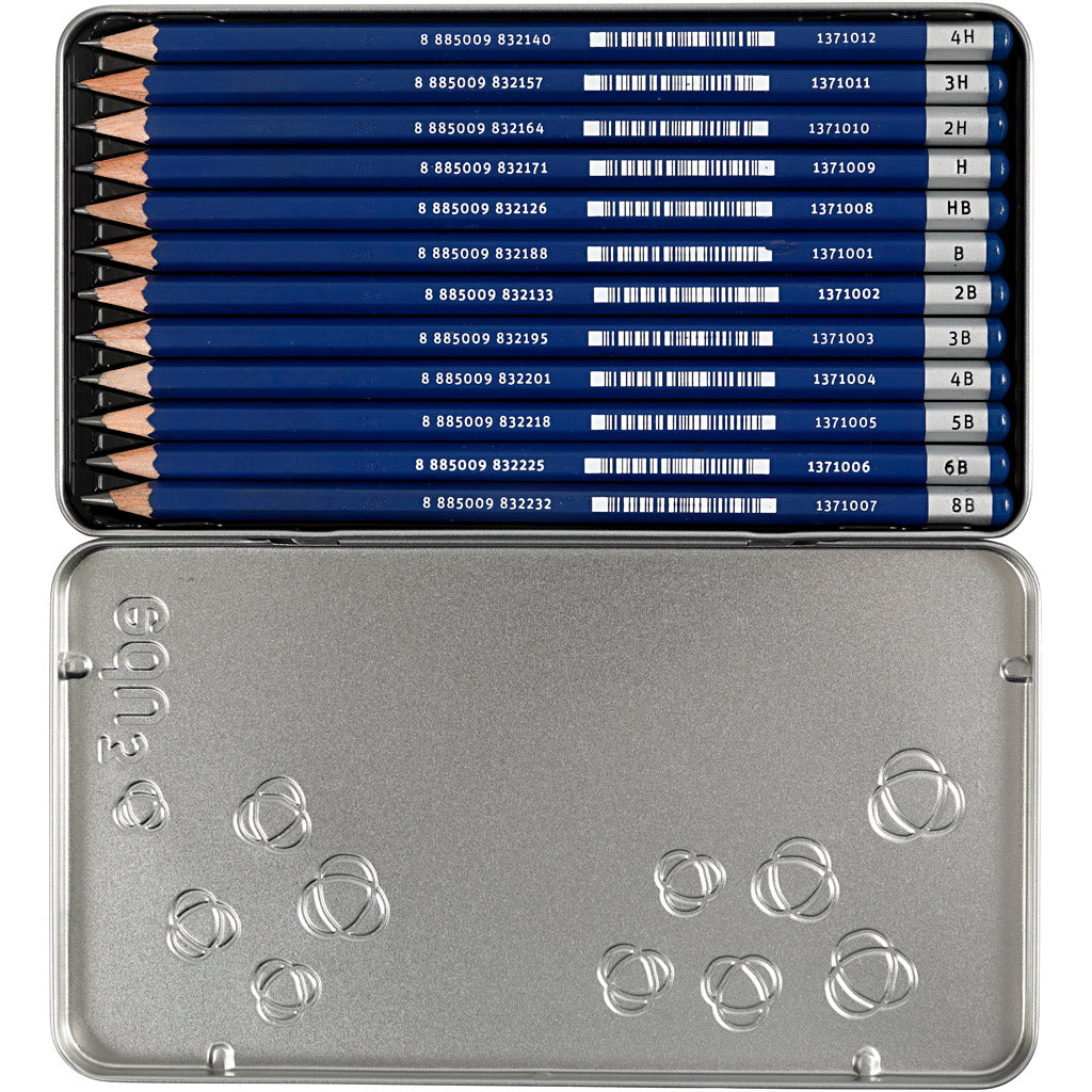 edu Drawing Pencil, B,2B,4B,5B,6B,8B,9B,HB,H,2H,3H,4H, 12 pc