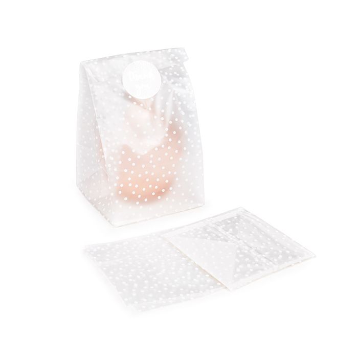 Sacs à soufflets à fond plat à pois blancs 10,2x10,2x17,8cm avec insert en papier (100 pièces) [FFGPB9D]