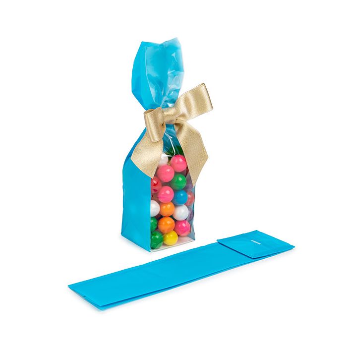 Sachet à soufflet à fond plat Bleu néon 5,1x5,1x21cm avec insert en papier (100 pièces) [FGPB11NB]