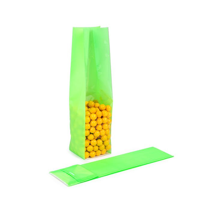Sachet à soufflet à fond plat Neon Vert 5,1x5,1x21cm avec insert en papier (100 pièces) [FGPB11NG]