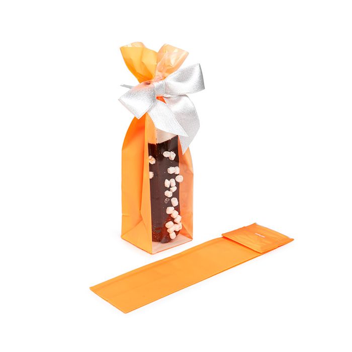 Sachet à soufflet à fond plat Neon Orange 5,1x5,1x21cm avec insert en papier (100 pièces) [FGPB11NO]