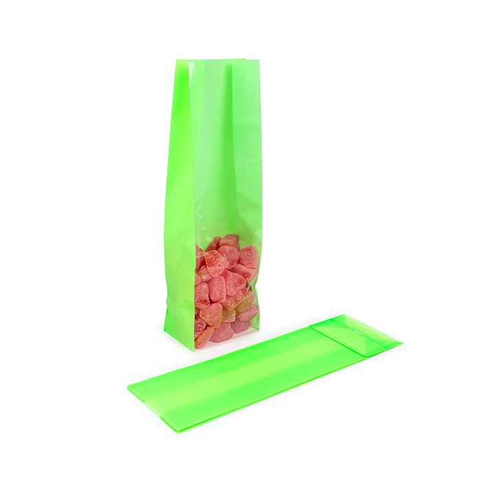 Sachet à soufflet à fond plat Neon Vert 8,9x5,7x30,5cm avec insert en papier (100 pièces) [FGPB16NG]