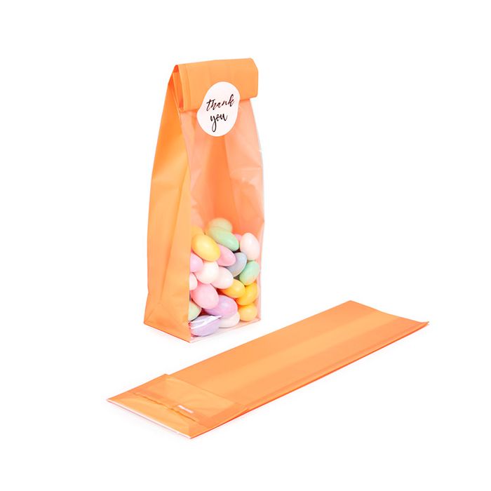 Sachet à soufflet à fond plat Neon Orange 7x5,1x25,4cm avec insert en papier (100 pièces) [FGPB17NO]