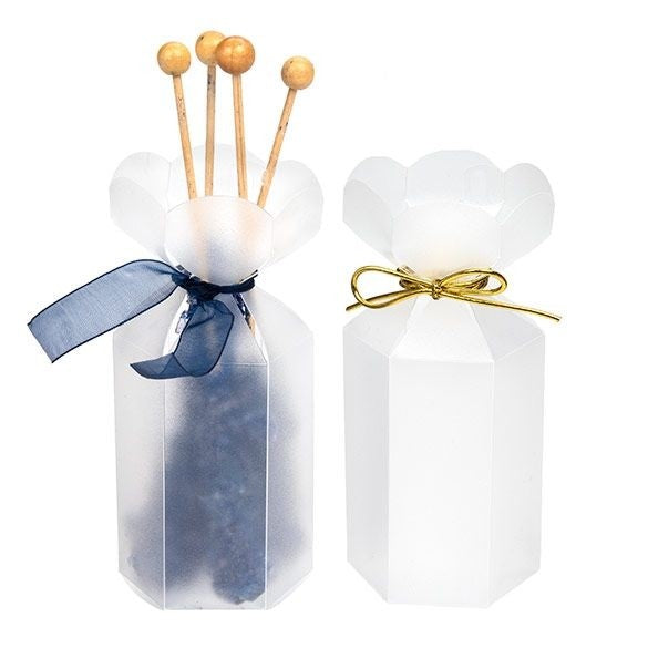 Boîtes cadeaux en plastique effet givré avec dessus en forme de fleur 4.9x4.9x7.6cm (25 pièces) [FS354F]