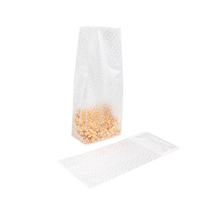 Sacs à soufflets à fond plat givrés à pois blancs 12.7x7.6x30.5cm avec insert en papier (100 pièces) [FFGPB1D]