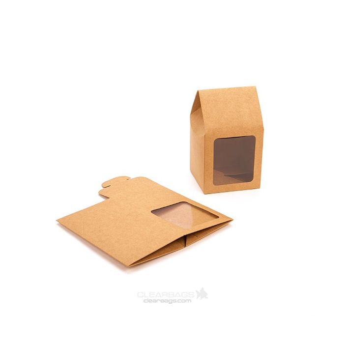 Boite pâtissière kraft avec fenêtre 8,9x8,9x16,5cm (25 Pièces) [FS320]