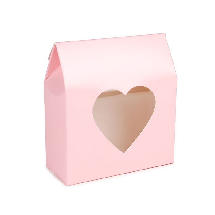 Boite Kraft Rose Avec fenêtre en forme de cœur 8,9x3,8x10,2 cm (25 pièces) [FS344]