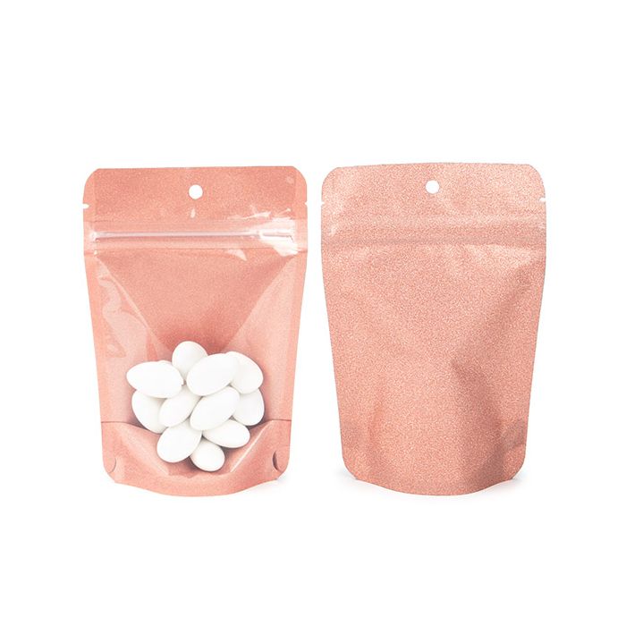 Doypack 10.2x6x15.2cm Paillettes or rose (100 pièces) [ZBG2GLRG]