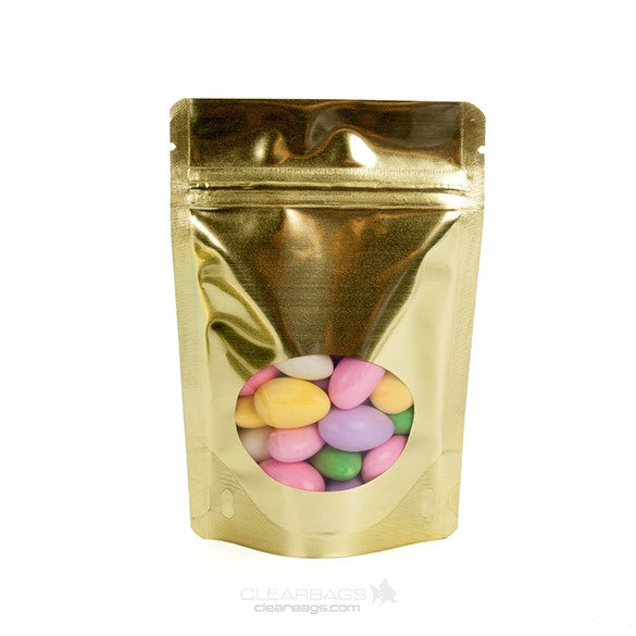 Doypack Or Métallisé avec fenêtre ovale 10.2x6x15.2cm | 57g (100 pièces) [ZBGMO2SG]