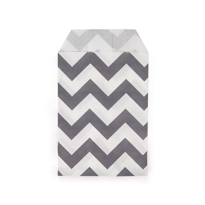 Sac Papier Blanc avec Rayures Chevron Noir 7,6x12,7cm (100 pièces) [GPB35CS]