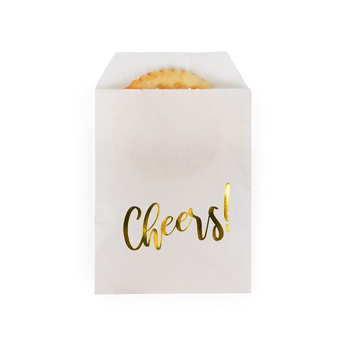 Sac Papier Blanc avec "Cheers" doré 7,6x12,7cm (100 pièces) [GPB35GCH]