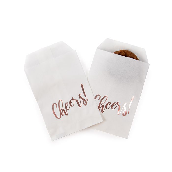 Sac Papier Blanc avec "Cheers" Rose Doré 7,6x12,7cm (100 pièces) [GPB35RCH]