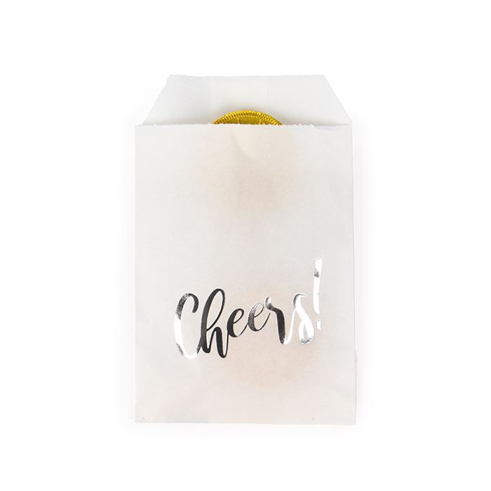Sac Papier Blanc avec "Cheers" Argent 7,6x12,7cm (100 pièces) [GPB35SCH]
