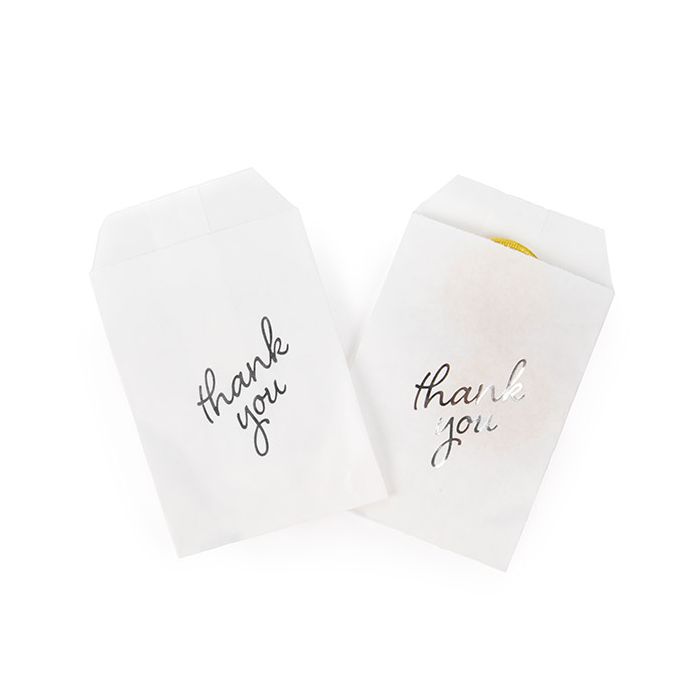 Sac Papier Blanc avec "Thank you" Argent 7,6x12,7cm (100 pièces) [GPB35ST]