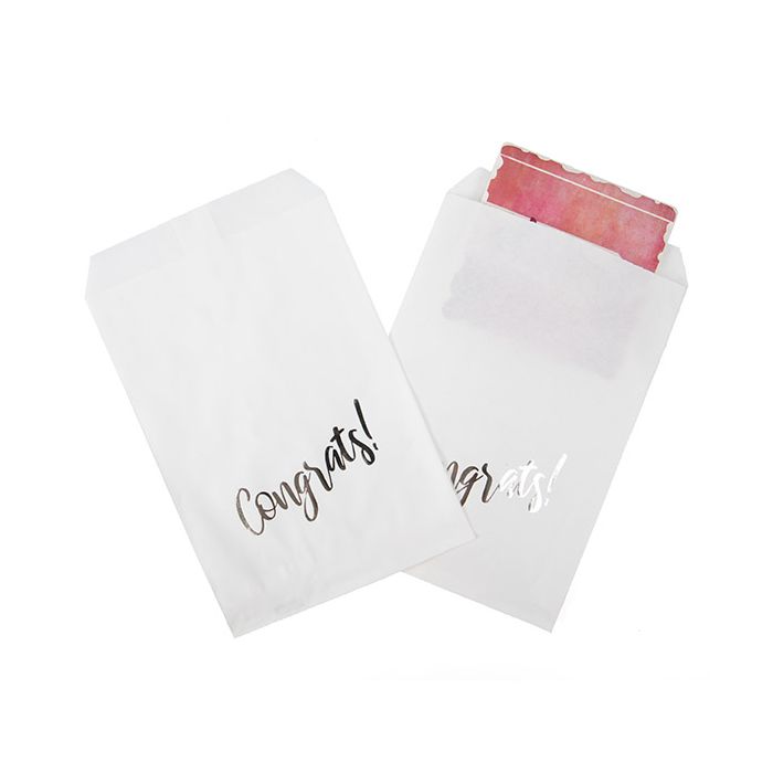 Sac Papier Blanc avec "Congrats" Argent 12,7x20,3cm (100 pièces) [GPB58SC]