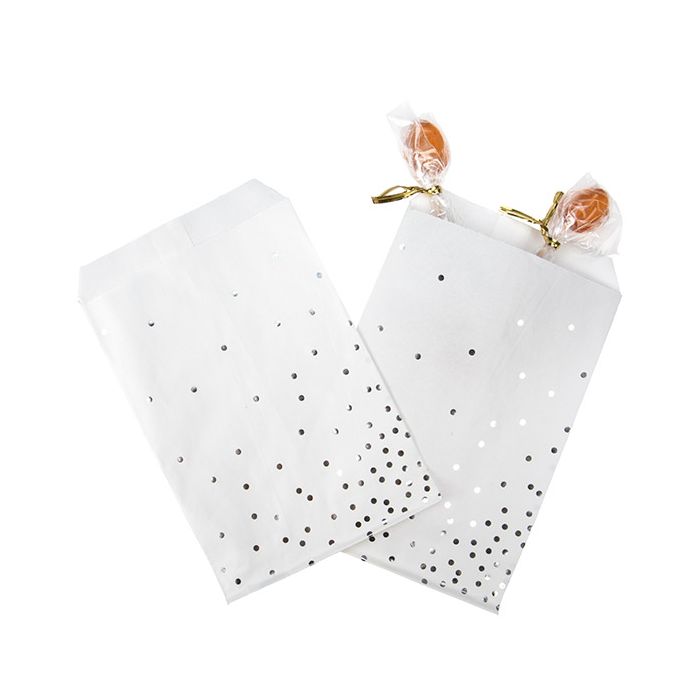 Sac Papier Blanc avec Pois Argent 12,7x20,3cm (100 pièces) [GPB58SD]