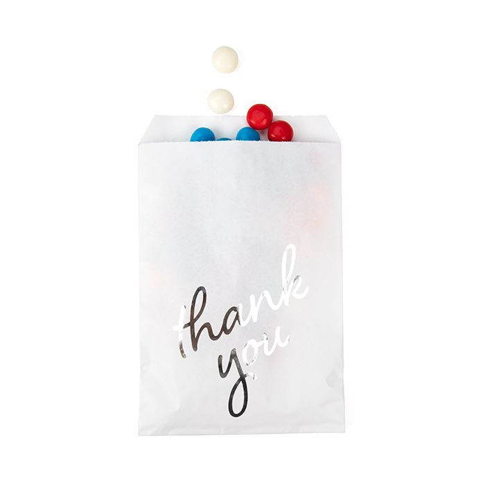 Sac Papier Blanc avec "Thank you" Argent 12,7x20,3cm (100 pièces) [GPB58ST]