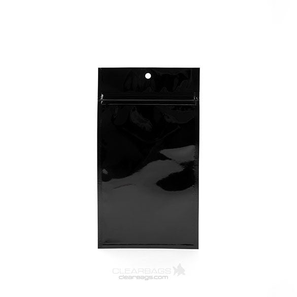 Sachet zip haute barrière avec trou de suspension noir métallisé 10.2x16.5cm (100 pièces) [HZBB5MB]