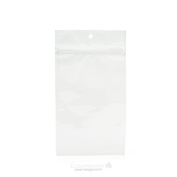Sachet zip haute barrière avec trou de suspension blanc métallisé 10.2x16.5cm (100 pièces) [HZBB5MW]