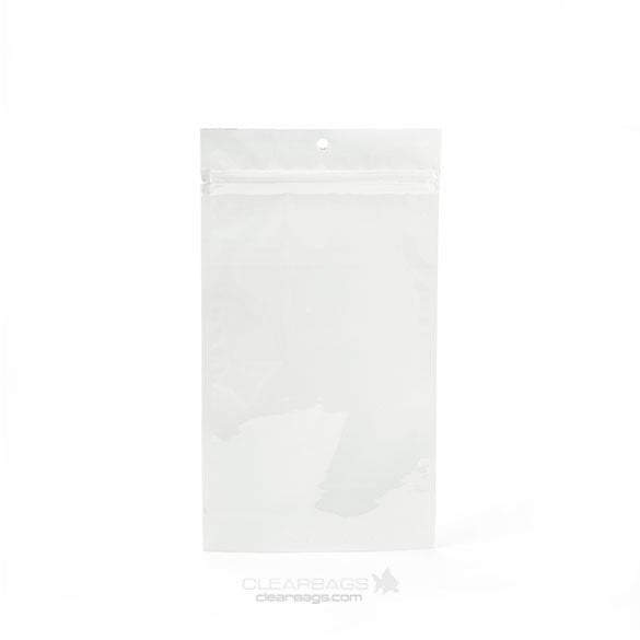 Sachet zip haute barrière avec trou de suspension blanc métallisé 12.7x20.8cm (100 pièces) [HZBB6MW]