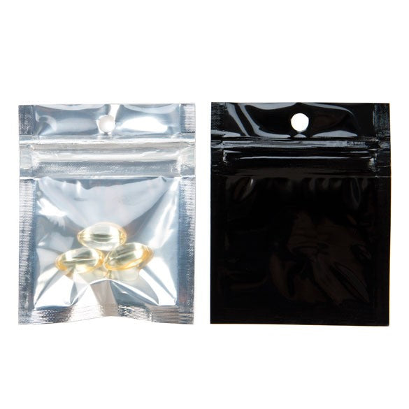 Sac zip métallisé transparent/dos noir et troue de suspension 5x5cm (100 pièces) [HZBB9CB]