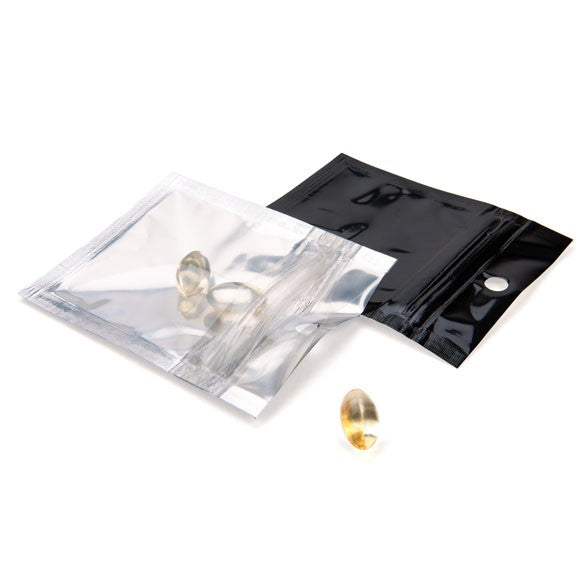 Sac zip métallisé transparent/dos noir et troue de suspension 5x5cm (100 pièces) [HZBB9CB]