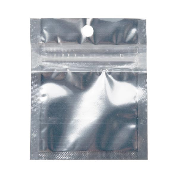 Sac zip métallisé transparent/dos argent et troue de suspension 5x5cm (100 pièces) [HZBB9S]