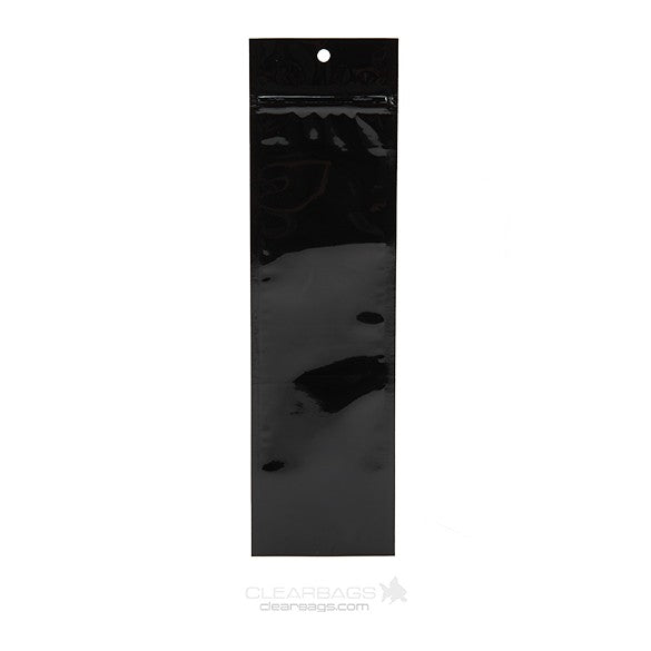 Sachet zip haute barrière avec trou de suspension noir métallisé 6.3x22.8cm (100 pièces) [HZBB1MB]