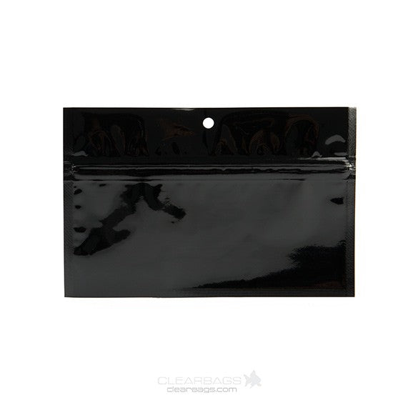 Sachet zip haute barrière avec trou de suspension noir métallisé 15.2x7cm (100 pièces) [HZBB2MB]