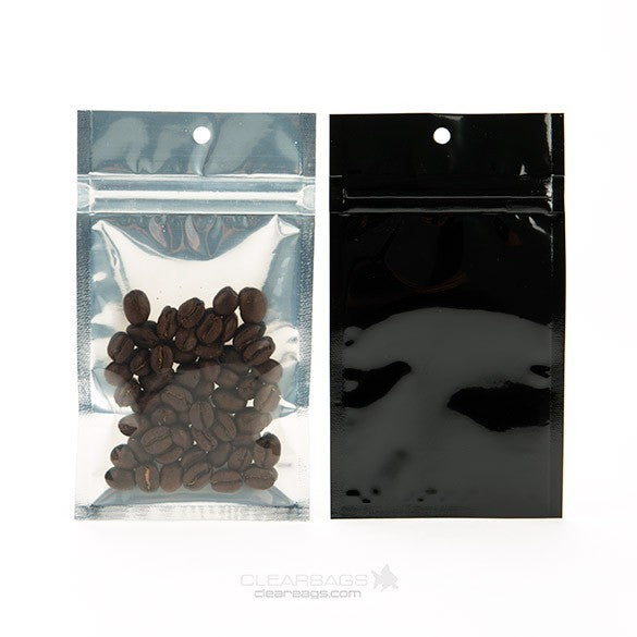 Sachet zip haute barrière avec trou de suspension et dos noir métallisé 7.6x11.4cm (100 pièces) [HZBB3CB]