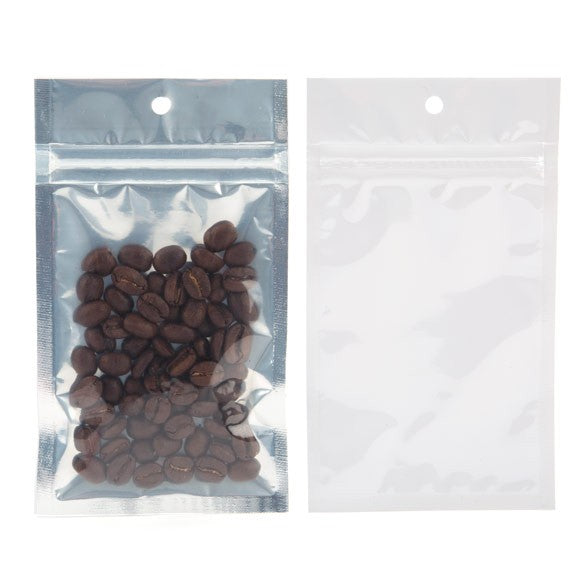 Sachet zip haute barrière avec trou de suspension et dos blanc métallisé 7.6x11.4cm (100 pièces) [HZBB3CW]