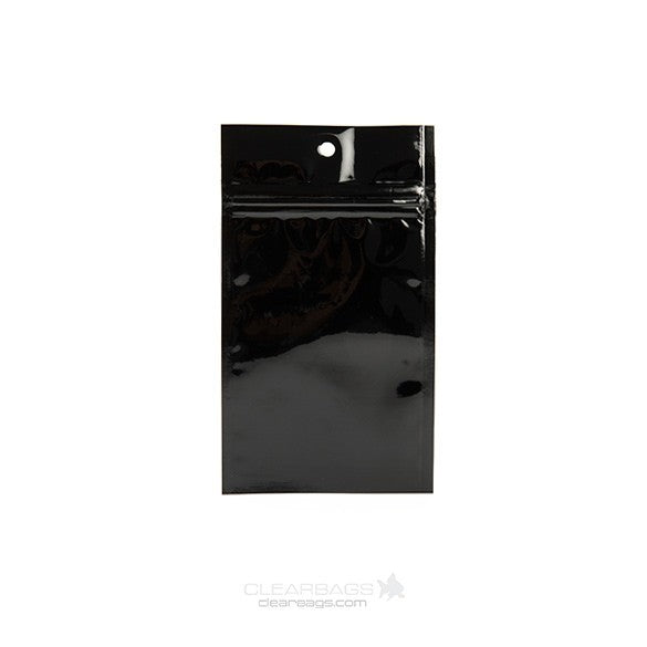 Sachet zip haute barrière avec trou de suspension noir métallisé 7.6x11.4cm (100 pièces) [HZBB3MB]