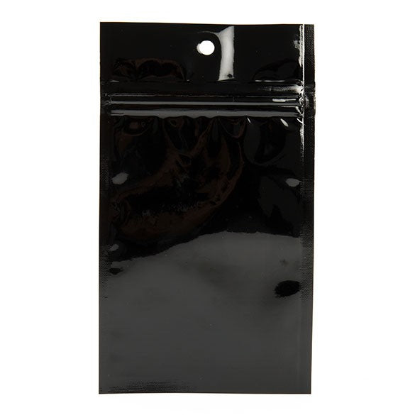 Sachet zip haute barrière avec trou de suspension noir métallisé 7.6x11.4cm (100 pièces) [HZBB3MB]